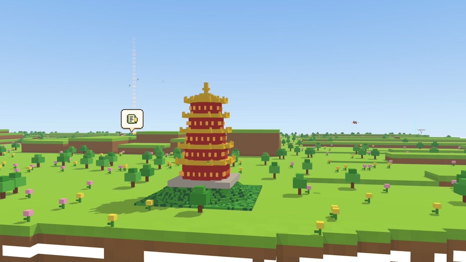 草地上立着一座方块版的黄鹤楼